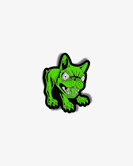 Download Festival green dog pin badge.