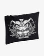 Black zippered makeup bag featuring a bold white graphic of the Download dog with flames surrounding its head, and the word "Download" printed below.