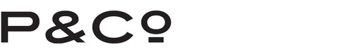 Black text logo on a white background reading P&Co in bold, modern font. The o has a small solid rectangle beneath it, resembling an exclamation mark.