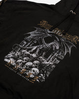 The PRE-ORDER 2026 Exclusive Line-Up Hoodie from Download Festival Shop features a dragon on stone ruins above skulls, gothic-style text, and “Castle Conqueror” below. This online exclusive is a must-have for devoted fans.