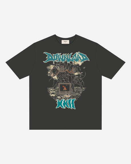 The P&Co Cerberus 2025 Event T-Shirt by 2025 is a black tee featuring a creature amid lightning, skulls, and clouds, with DOWNWARD text above and blue Roman numerals XXIII below in a dark fantasy style.