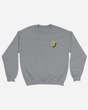 Gray sweatshirt with a logo on the chest against a white background