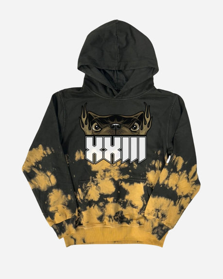 The PRE-ORDER 2026 Exclusive Tie Dye Line-Up Hoodie from Download Festival Shop features bold black and yellow tie dye, a hood, and striking graphics—making it a standout Collectors Edition hoodie for any collection.