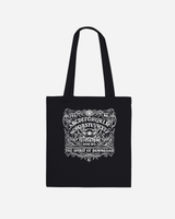 Introducing the Download Ouija Board Black Tote Bag from Download Festival Shop—a stylish, made-to-order accessory crafted from 100% cotton. This durable tote features long handles and a striking white Ouija board-inspired design on the front, displaying the alphabet, numbers, YES, NO, GOOD BYE, and the phrase “THE SPIRIT OF DOWNLOAD.” Perfect for everyday use.