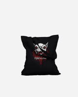 The Download Festival Shop Download Vampire Black Tote Bag is a made-to-order black tote featuring a snarling white wolf mask with piercing red eyes above the word “DOWNLOAD” in dripping, red horror-style text.