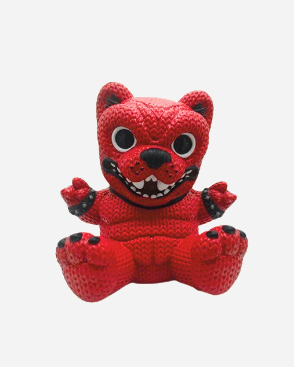 The Hand Made by Robots Download Vinyl Dog by Download 2026 features a playful, cartoonish design with big eyes, a wide mouth, and black-tipped paws, sitting with arms and legs spread in the brand's signature knit-toy style.
