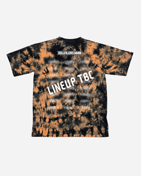 PRE-ORDER the 2026 Exclusive Tie Dye Line-Up T-Shirt from Download Festival Shop, featuring bold LINEUP TBC text and DOWNLOAD XXVI at the top—a must-have collector's edition for any fan.