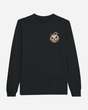 The Download Admit One Soul Black Long-Sleeve T-Shirt from Download Festival Shop features a small graphic of a grinning, jagged-toothed pumpkin wearing a hat on the left chest. This comfortable and casual shirt is perfect for effortless style and cozy all-day wear.