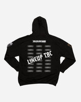 The PRE-ORDER 2026 Exclusive Line-Up Hoodie from Download Festival Shop features DOWNLOAD XXIII on the front and bold "LINEUP TBC" text on the back, with blurred details, making it a must-have black Collector’s Edition for fans.