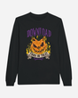 The Download Festival Shop’s Download Trick or Treat Black Long-Sleeve T-Shirt features a graphic of a flaming jack-o-lantern, bold purple “DOWNLOAD” text, and a “TRICK OR TREAT” banner. This unisex shirt is perfect for anyone seeking comfortable, casual style with standout Halloween flair.