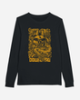 Black long-sleeve shirt with yellow graphic design and 'Download' text on a white background