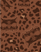 Download 2026 Animal Print Cycling Shorts feature a seamless brown pattern with abstract, angular bat faces and irregular leopard-like spots that blend together for a bold, geometric look.