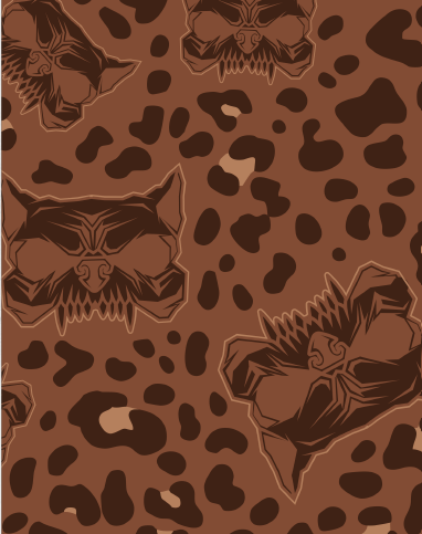 Download 2026 Animal Print Cycling Shorts feature a seamless brown pattern with abstract, angular bat faces and irregular leopard-like spots that blend together for a bold, geometric look.