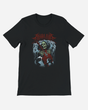 Black t-shirt with a graphic design of a skeleton holding a guitar and the word 'Familiare' on a white background.