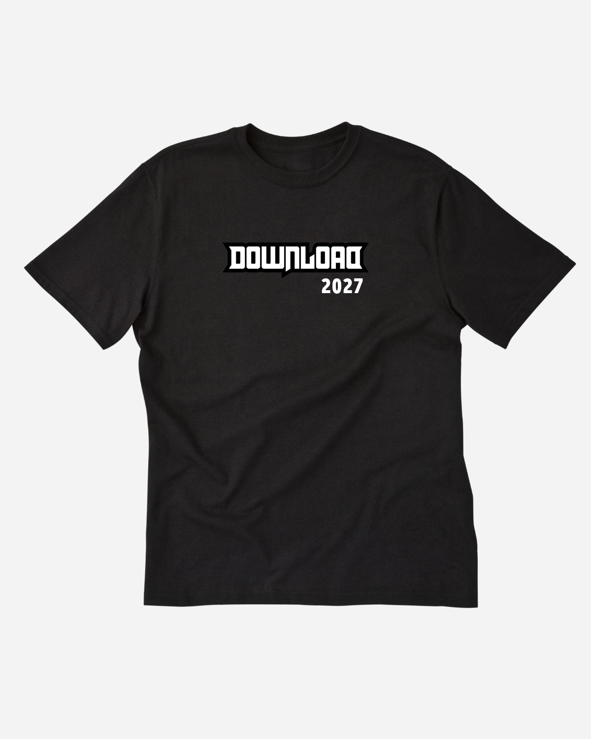 PRE-ORDER the 2027 Line-Up T-Shirt from Download Festival Shop, featuring DOWNLOAD in bold white letters and 2027 underneath—an ideal graphic tee to celebrate the ultimate event.