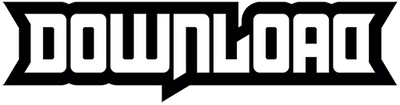 The image displays the word DOWNLOAD in bold, white, geometric letters on a black background, with arrows pointing left and right at each end of the word.