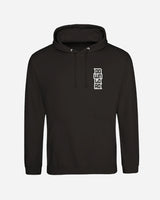 The Download Pumpkin Head Hoodie from Download Festival Shop is a comfy unisex hoodie with a front pocket, drawstrings, and ringspun cotton. It features a small white geometric text design on the upper left chest against a plain white base.
