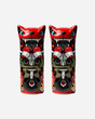 The Totem Salt and Pepper Shakers by Download 2026 feature two stylized cat figures with fierce expressions, sharp teeth, and detailed red, black, and gray tribal patterns on a white background.