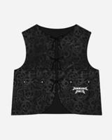 The P&Co Nomad Vest by Download 2026 features a black leopard print, two front pockets, lace-up ties, and a white “Download Beast” logo on the lower right pocket.