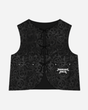 The P&Co Nomad Vest by Download 2026 features a black leopard print, two front pockets, lace-up ties, and a white “Download Beast” logo on the lower right pocket.