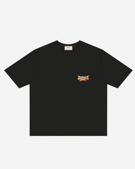 The P&Co Unisex Reaper Tee by 2026 is a black short-sleeve t-shirt with a small, colorful graphic logo on the left chest, shown against a plain white background.