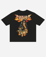The P&Co Unisex Reaper Tee by 2026 features "Download Festival" in bold, fiery letters on the back, with a hooded skeleton engulfed in orange flames for a dramatic, rock-inspired look.