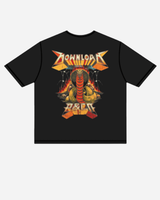 The P&Co Unisex Cobra Tee by Download 2026 is a black t-shirt featuring a vibrant coiled cobra graphic in front of flames, with "Download" above and "2024" below in bold, stylized fonts.